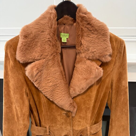 🤎 Suede Leather Coat w/ Faux Fur Collar 🤎 - Picture 2 of 9